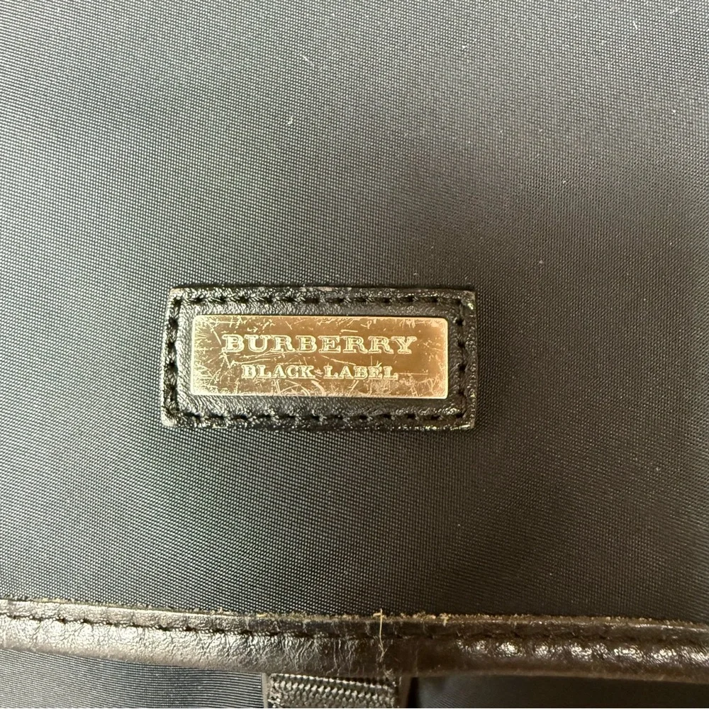Burberry Nova Check Black Label Messenger Bag in Black Nylon with Leather Trim